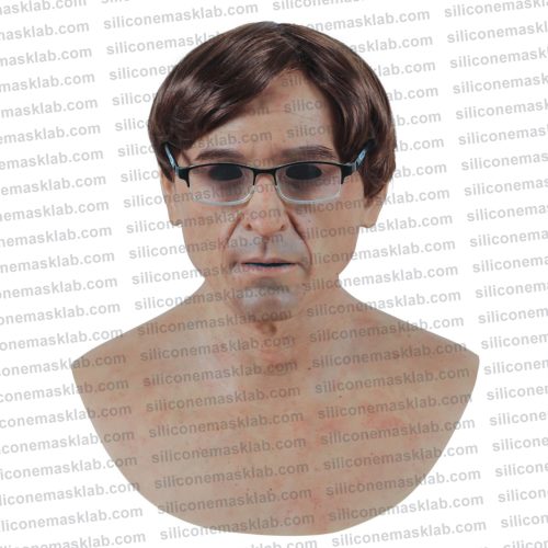 hyper-realistic professor silicone mask academic style front view