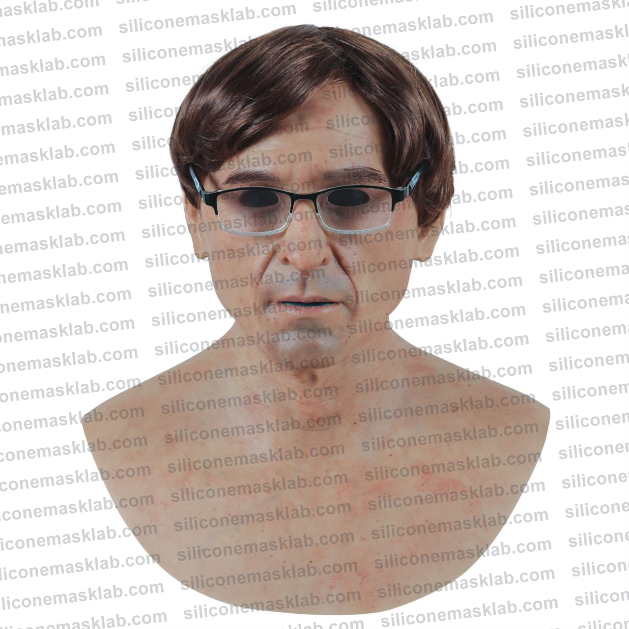 hyper-realistic professor silicone mask academic style front view