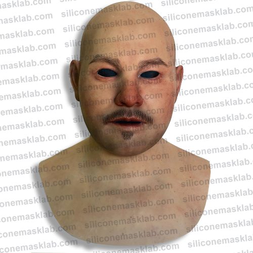 Realistic Silicone Mask with Mustache on display.